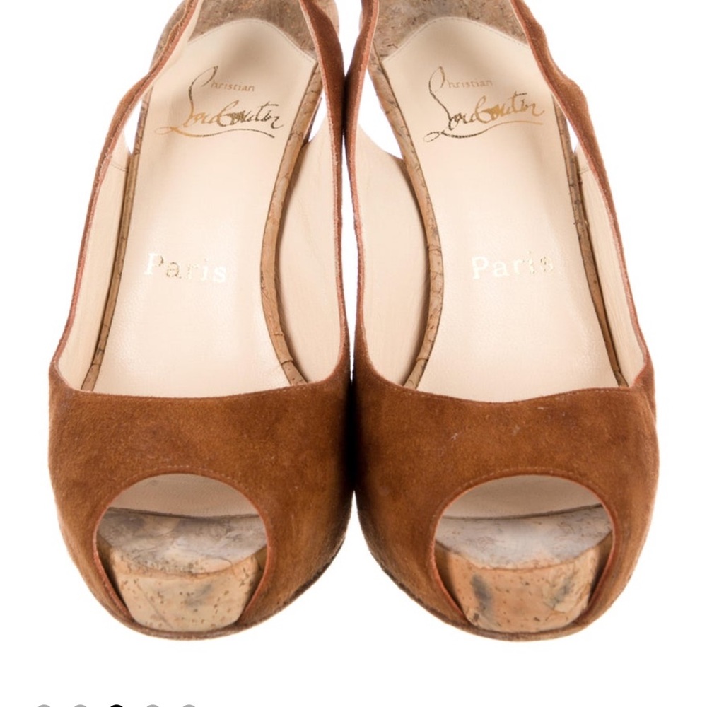 Christian Louboutin Brown Peep Toe Wedges